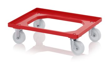 Onderwagen Rolplateau Trolley Rood 2 zwenkwielen en 2 vaste wielen plastic